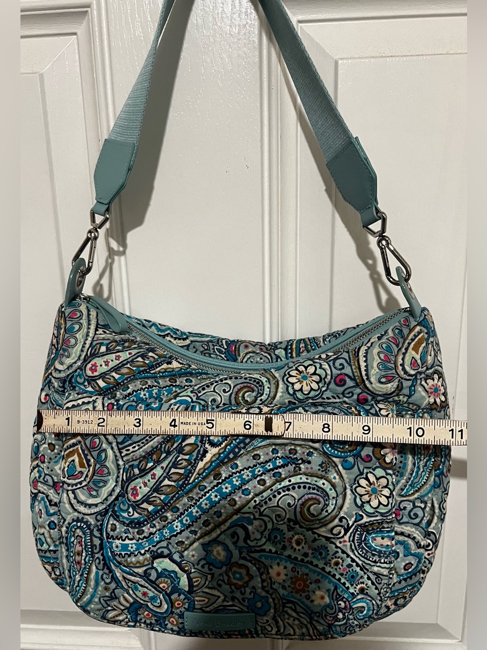 Vera Bradley Carson Shoulder Bag Quilted Daisy Dot Paisley (Retired) Blue Pink - Picture 13 of 16